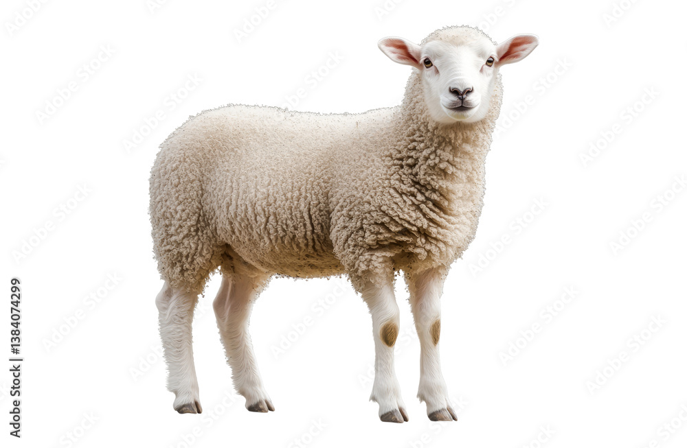 Adorable Sheep Standing on Green Pasture with Soft Fluffy Wool Adorable Sheep Standing on Green Pasture with Soft Fluffy Wool