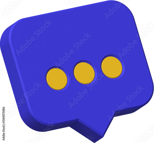 3D Blue Chat Bubble Icon with Yellow Dots for Online Communication