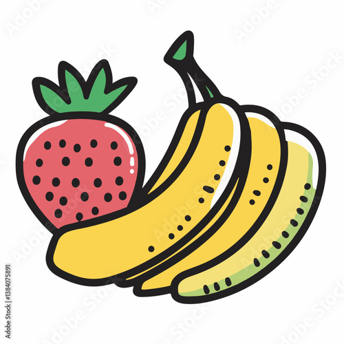 Stylized fruits display colorful fresh banana strawberry stilllife