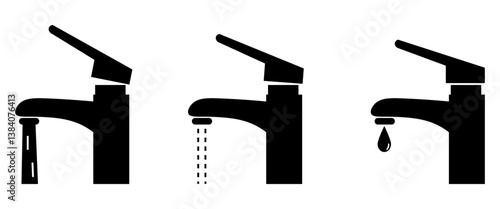 蛇口の水の流れを示すシルエットアイコンセット