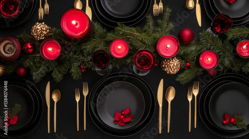 Wallpaper Mural Elegant holiday table setting with gold flatware and red candles for festive dining Torontodigital.ca