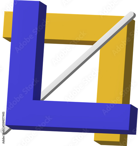 Abstract 3D geometric shape with blue and yellow colors
