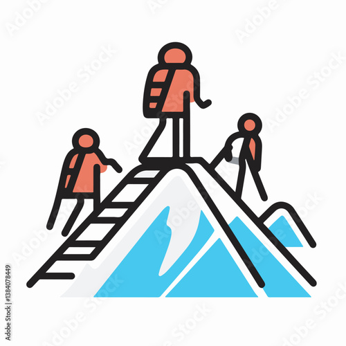 Mountain climbers ascend snowy peak mountain scenic adventure graphic