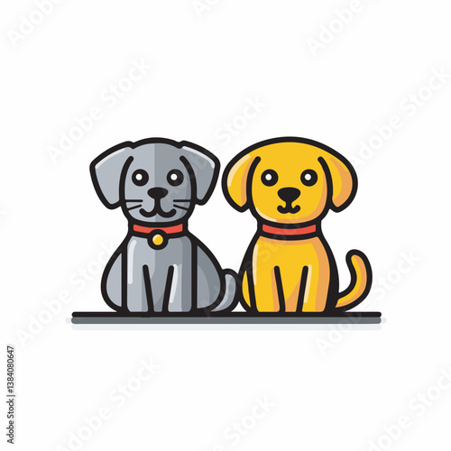Cartoon dogs sit sweetly minimal white background digital art