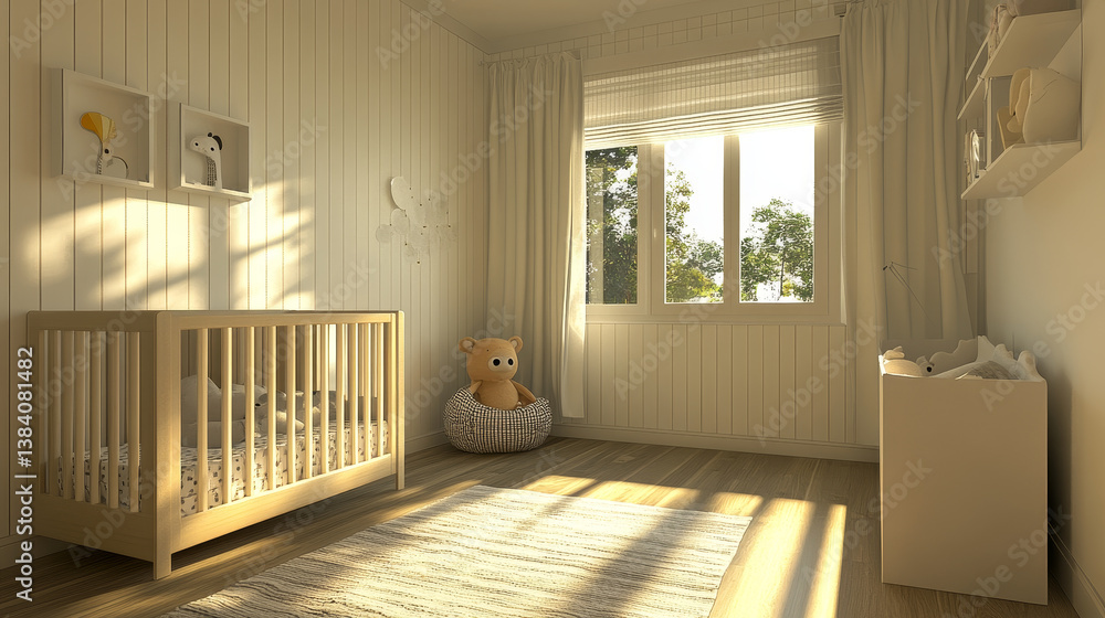 Children working room,Mock up wall in the children's room in light cream color wall background,3d rendering Children working room,Mock up wall in the children's room in light cream color wall background,3d rendering