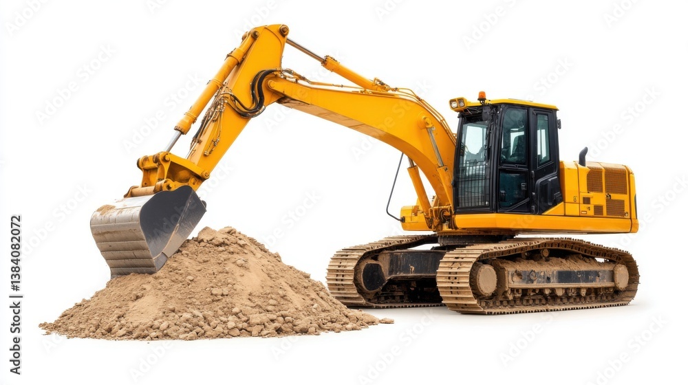 Obraz premium Excavator Machinery Moving Earth and Soil on Construction Site with Large Bucket for Heavy Duty Tasks