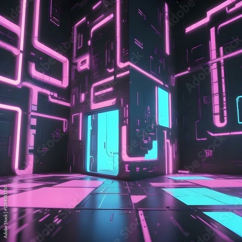 Futuristic Neon Cyberpunk wallpaper pattern with Vibrant Glowing Lights and Dynamic Perspective