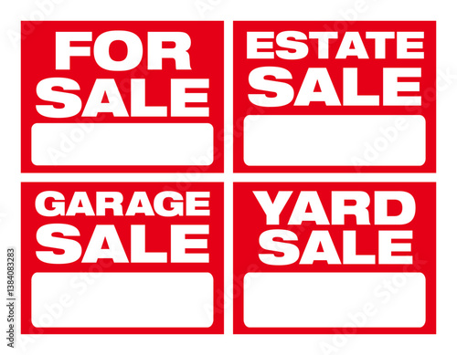 For Sale, Yard Sale, Garage Sale, and Estate Sale Sign Set