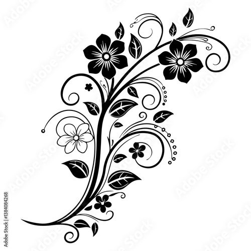 Black and White Floral Swirl Design Element