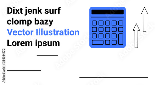 Blue calculator paired with upward arrows signifies financial growth, calculation, accounting accuracy, and profit projection. Ideal for finance, business, analytics, bookkeeping, education reports