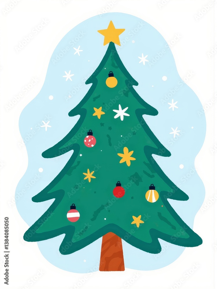 Classic Christmas tree decorated with geometric ornaments, festive cheer Classic Christmas tree decorated with geometric ornaments, festive cheer