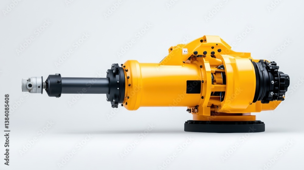 Industrial Robotic Arm Component in Bright Yellow Color on a White Background for Engineering and Technology Use Industrial Robotic Arm Component in Bright Yellow Color on a White Background for Engineering and Technology Use