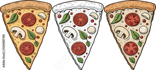 set of line art pizza slices vector