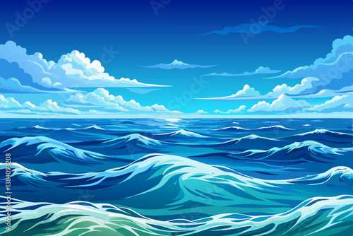 ocean landscape with rolling waves under a clear sky, sea wallpaper