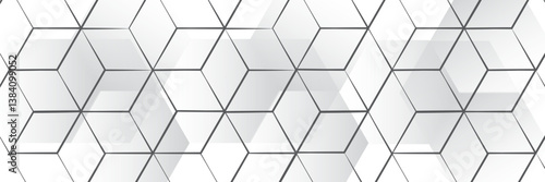 White hexagonal abstract background overlap layer on bright space with lines effect decoration. Modern graphic design element circles style concept for banner.