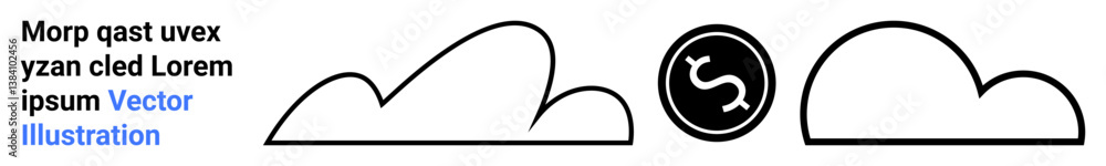 Simplistic cloud outlines with a central coin indicating financial growth, digital savings, or cloud monetization. Ideal for finance, technology, cloud storage, investments, startups, innovation Simplistic cloud outlines with a central coin indicating financial growth, digital savings, or cloud monetization. Ideal for finance, technology, cloud storage, investments, startups, innovation