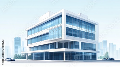 Wallpaper Mural Modern glass office building, city skyline backdrop, architectural rendering, real estate Torontodigital.ca