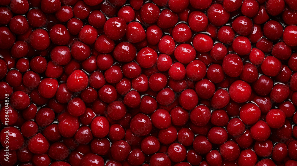 Fresh red cherries stacked closely together against a dark background during summer harvest season Fresh red cherries stacked closely together against a dark background during summer harvest season
