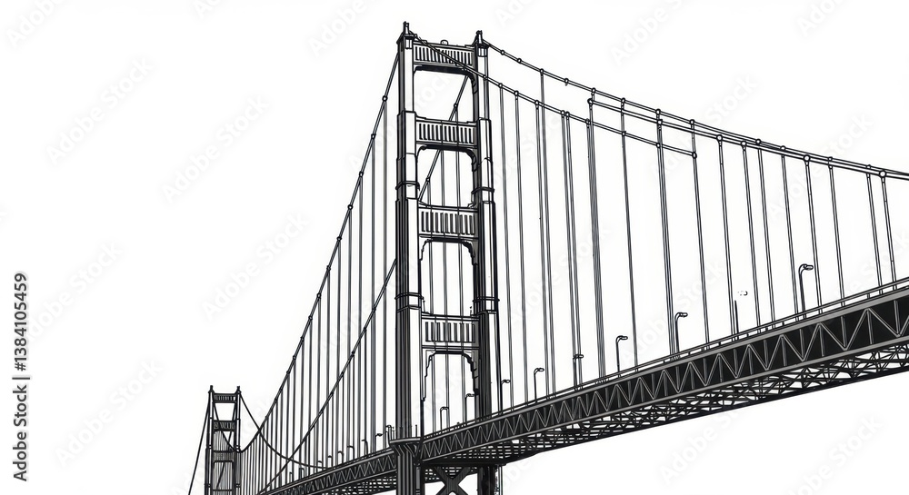 Fototapeta premium Monochrome Golden Gate Bridge Outline Drawing