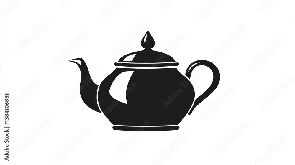 Black teapot, kitchen utensil, white background, tea preparation, menu design Black teapot, kitchen utensil, white background, tea preparation, menu design