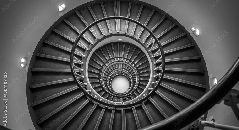 Fototapeta premium Monochrome Spiral Staircase Outline from Above