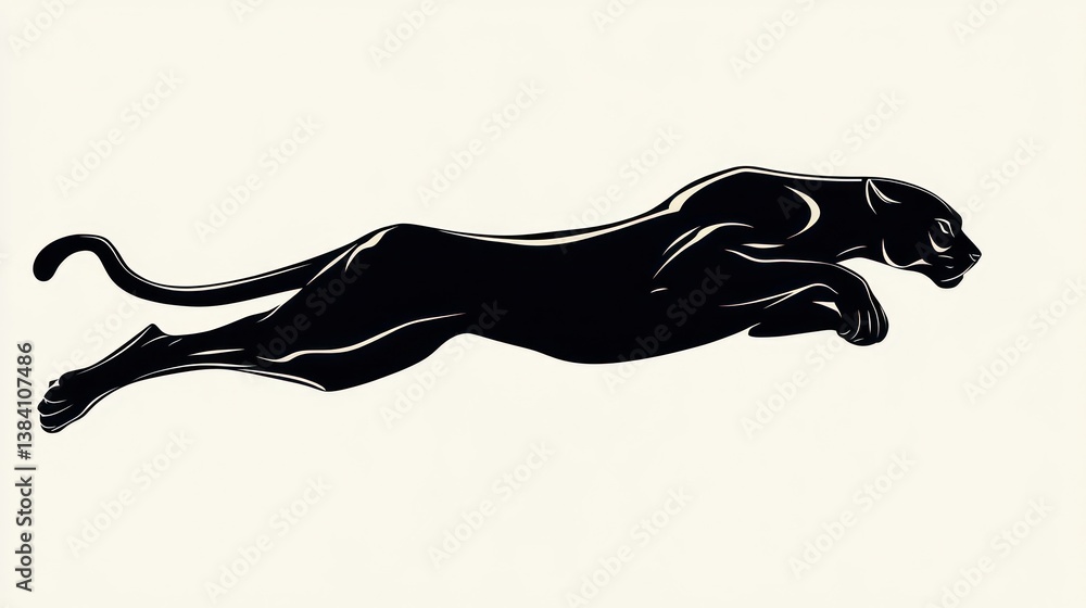 Black panther leaping, white background, wildlife art, logo design