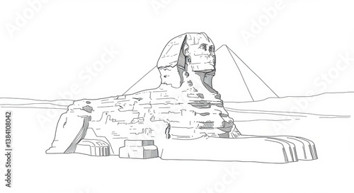 Monochrome Outline of the Sphinx with Weathered Detail