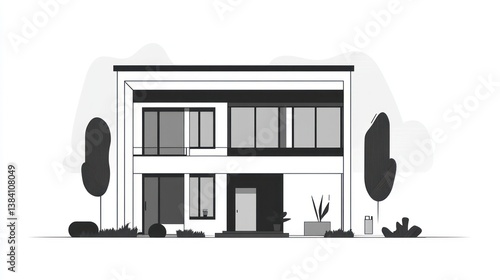 Obraz na płótnie Modern house design, suburban landscape, simple architecture, real estate illustration w salonie