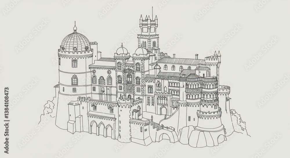 Fototapeta premium Monochrome Outline of Pena Palace, Portugal