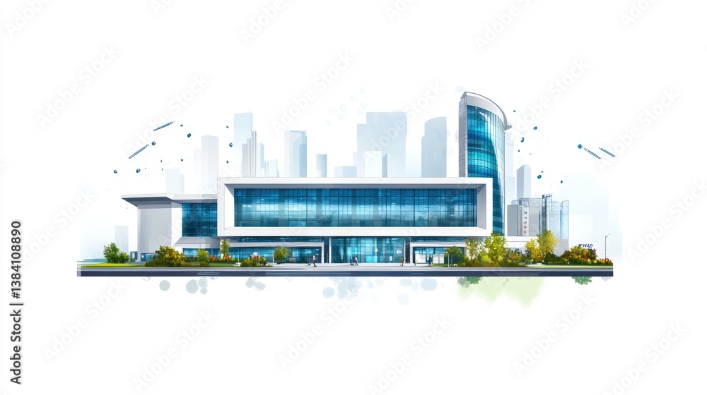 Modern office building city skyline architectural design