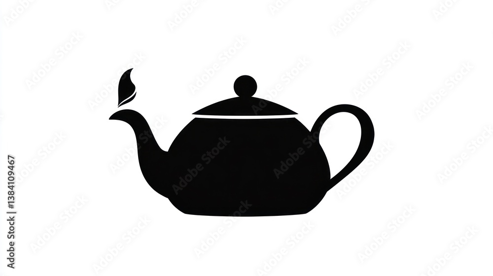 Teapot steaming, kitchen background, hot beverage, icon