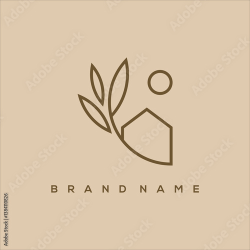 Wallpaper Mural line art house plant and sun logo vector Torontodigital.ca