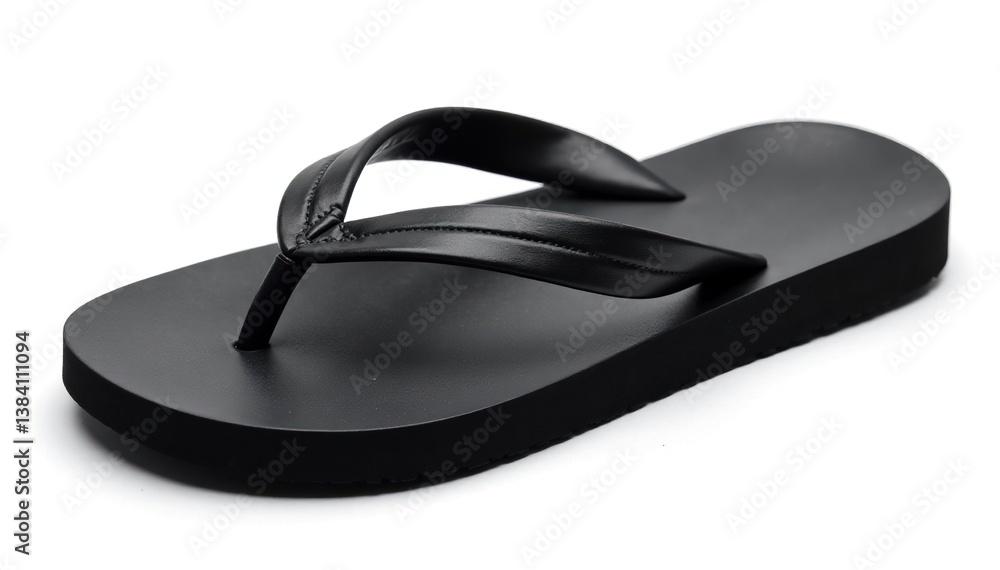 Single black flip-flop isolated on white background , product, minimal, fashion Single black flip-flop isolated on white background , product, minimal, fashion