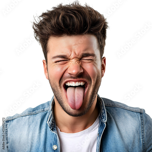 A Man Sticking Out His Tongue Isolated on Transparent Background