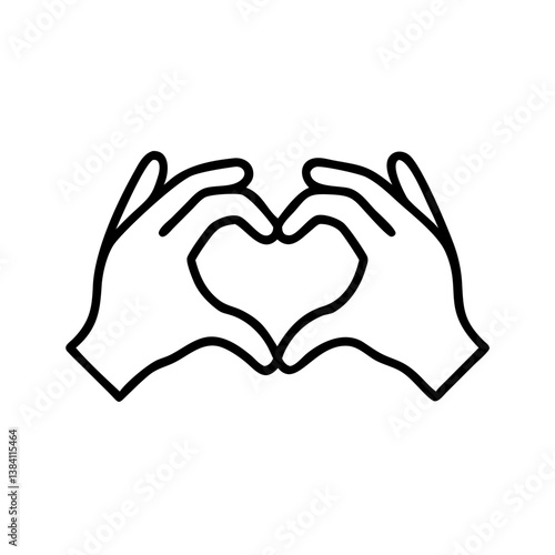 Simple line icon of two hands forming heart shape, symbol of love, care, support and kindness, perfect for wellness, charity or gratitude visuals