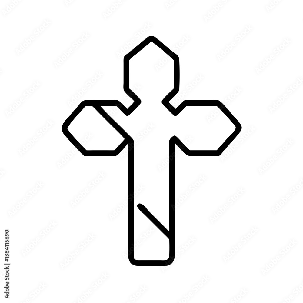 Obraz premium Simple line icon of Orthodox cross with geometric angles, religious Christian symbol representing faith, tradition and spirituality in Eastern Orthodox design