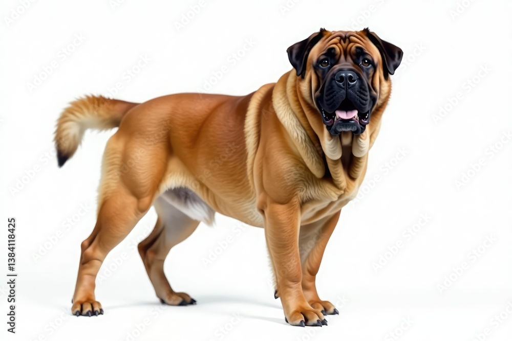 Majestic Mastiff, powerful stance, white background, white background, strong, canine Majestic Mastiff, powerful stance, white background, white background, strong, canine