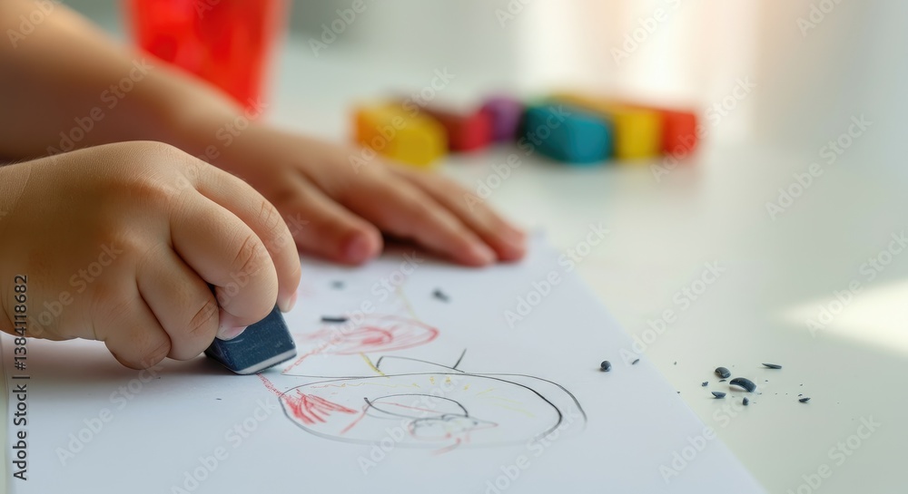 Child drawing with crayons on paper, close-up of hands creating art Child drawing with crayons on paper, close-up of hands creating art