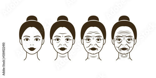 African Black woman's skin aging process showing wrinkles. Young, adult, old