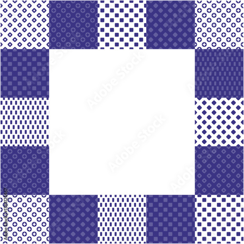 青色の和柄パターン、和紙風テクスチャの囲み背景素材