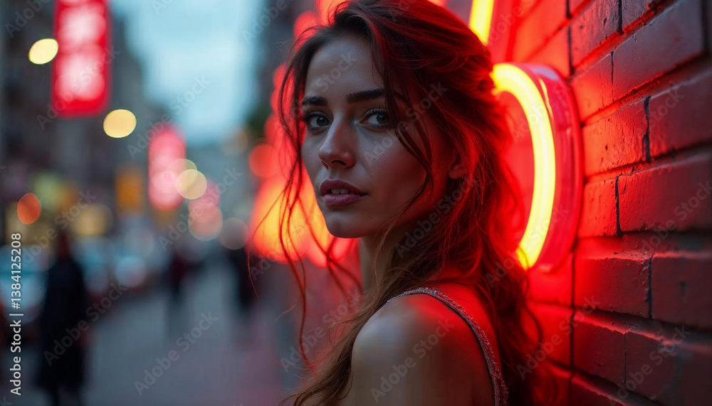 Naklejka premium young woman in the night city