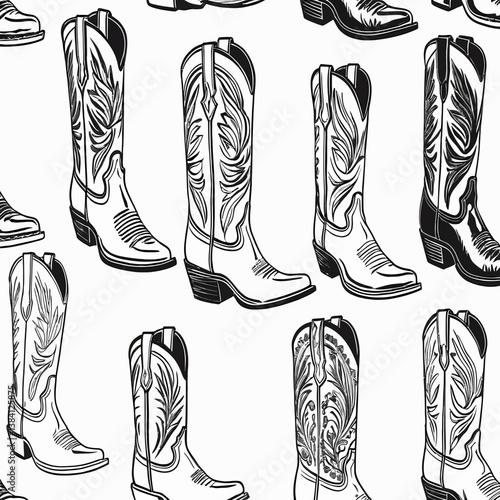 Western Cowboy Boots Seamless Pattern Design