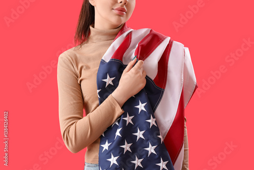 Young woman with USA flag o...