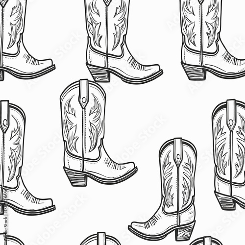 Western Cowboy Boots Seamless Pattern Design