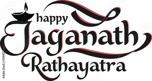 Lord Jagannath, Balabhadra and Subhadra on annual Rathayatra festival concept with hand draw lettering Happy Jagannath Rathyatra vector art illustration design with Transparent  Background .