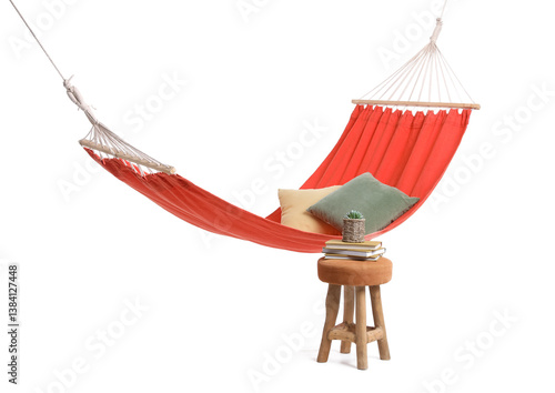 Cozy red hammock with cushi...