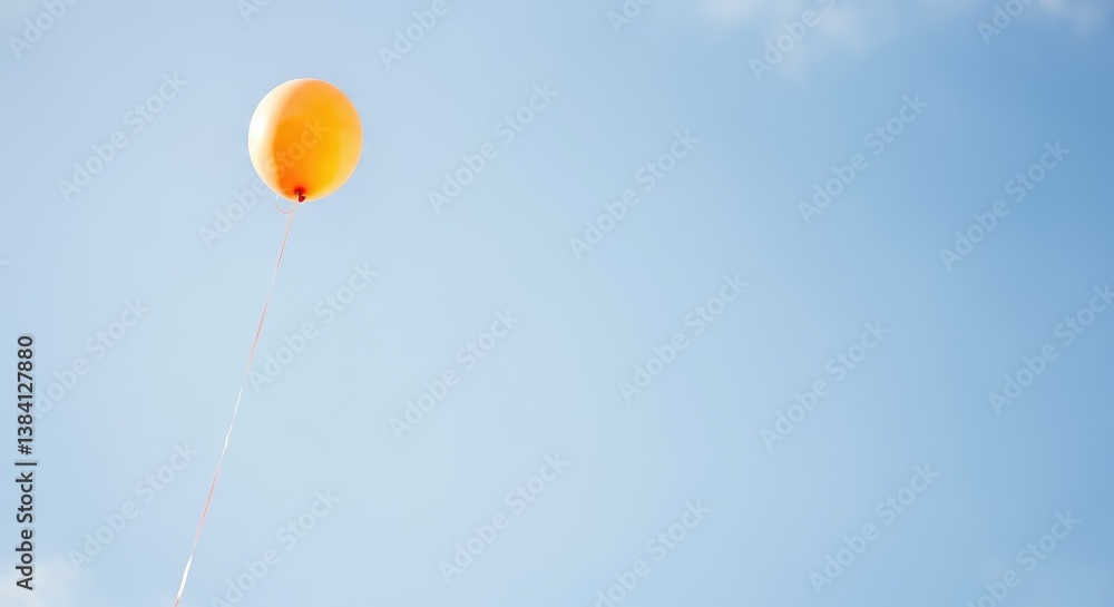 Obraz premium Single orange balloon floating in clear blue sky