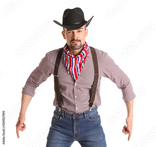 Handsome cowboy on white ba...