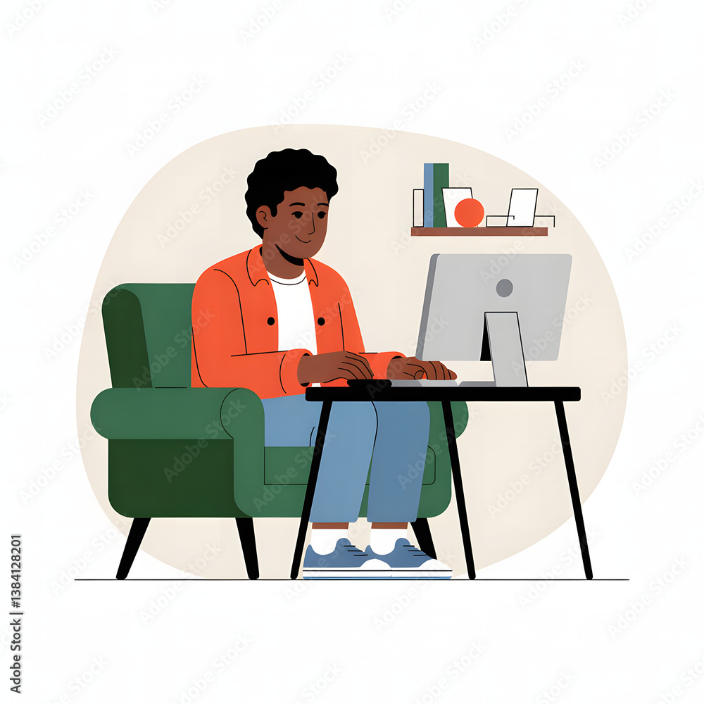 Corporate memphis illustration off a happy person installing illegal software. Few colours, white background. Simple, professional illustration Corporate memphis illustration off a happy person installing illegal software. Few colours, white background. Simple, professional illustration