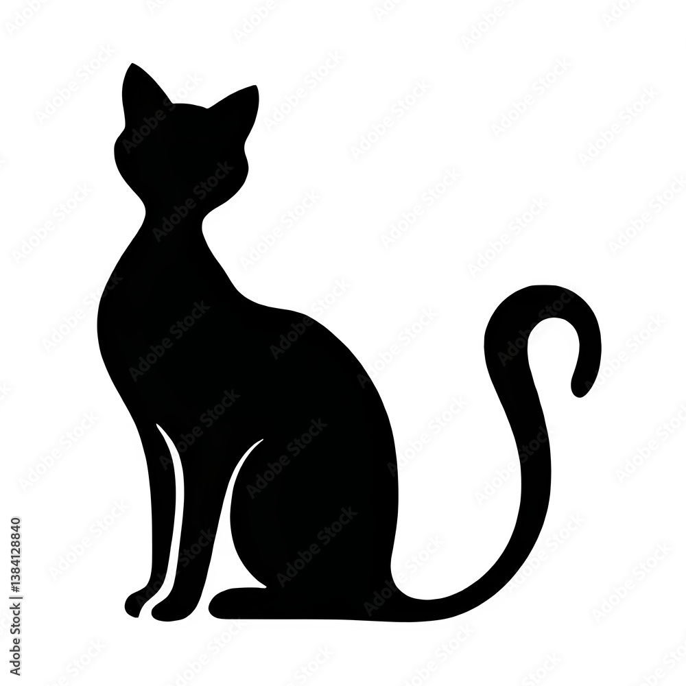 Elegant Black Cat Silhouette Sitting Gracefully on White Background Illustration Elegant Black Cat Silhouette Sitting Gracefully on White Background Illustration